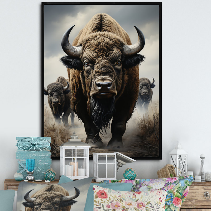 «Bison Guardians Of The», reproduction d'art sur toile, H 32 po x l 16 po x P 1 po, Cadre flottant noir
