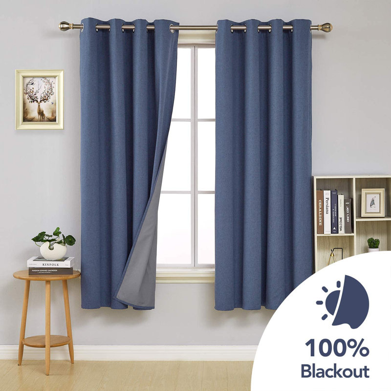 Alhamdi Blackout Curtain Pair, 117cm Width x 183cm Drop, Dark Blue