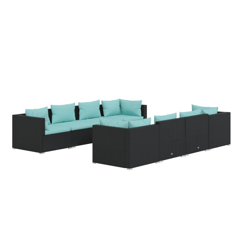 Ensemble de conversation 9 pièces, 4x corner + 4x middle + table, Black and Blue
