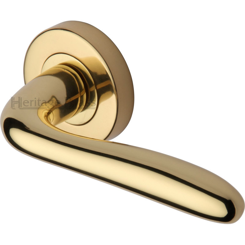 Heritage Brass Heritage Door Handle Lever Latch on Round Rose Columbus Design, Polished Brass
