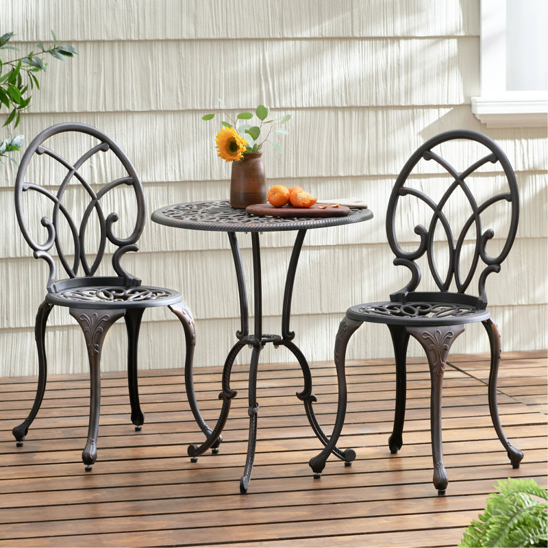 3Pc Bistro Collection In Copper Color - Aluminum Build Ideal For Intimate Outdoor Entertainment 2 Chairs & Table With Umbrella Manifest Aluminium Copper, 1 Table, 24In X 28.5In, Hole Available