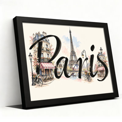 Paris Eiffel Tower And Pink Flower Boxes Watercolor Canvas Wall Art