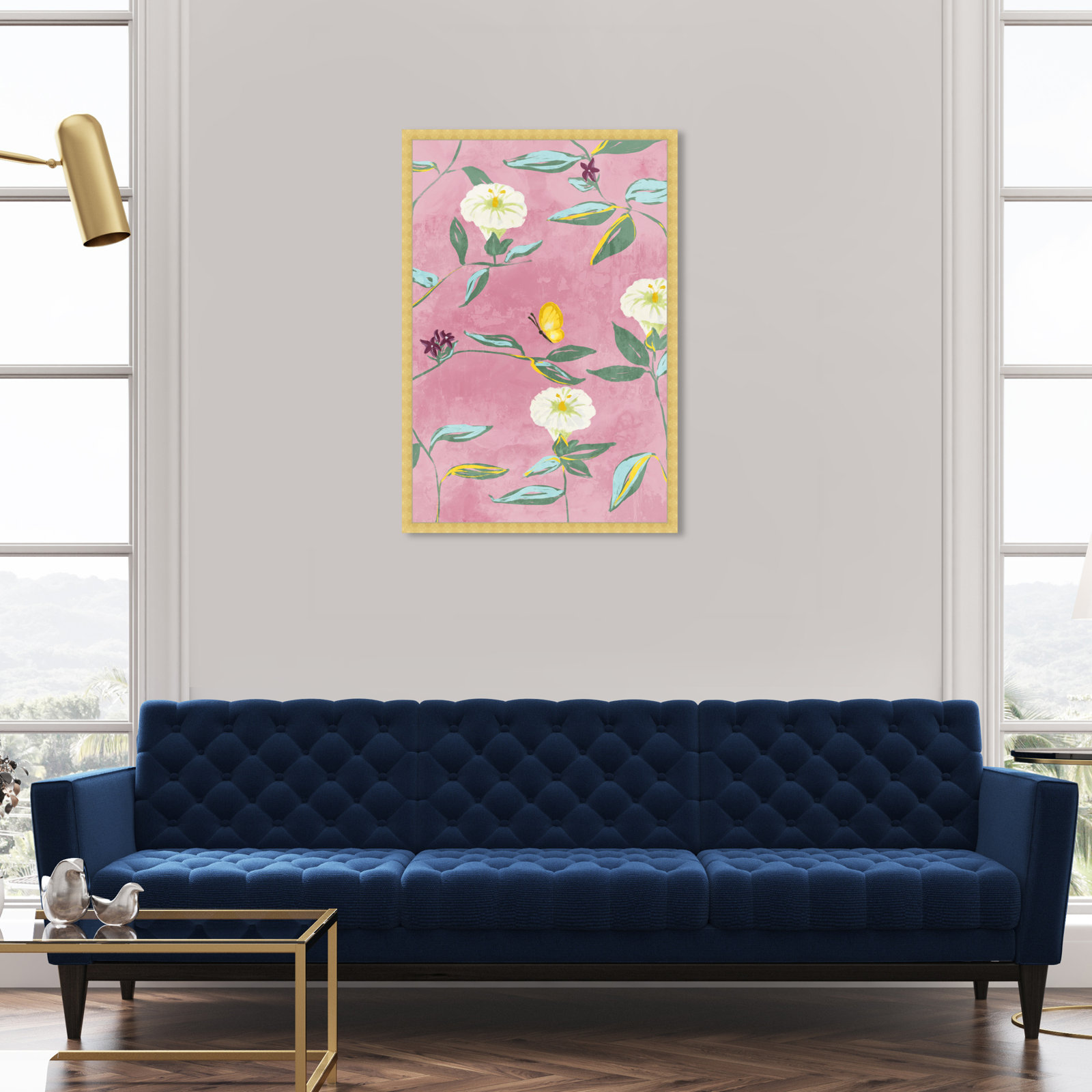 Floral Spring Tapestry Pattern Print, Gold, 38" H x 26" W