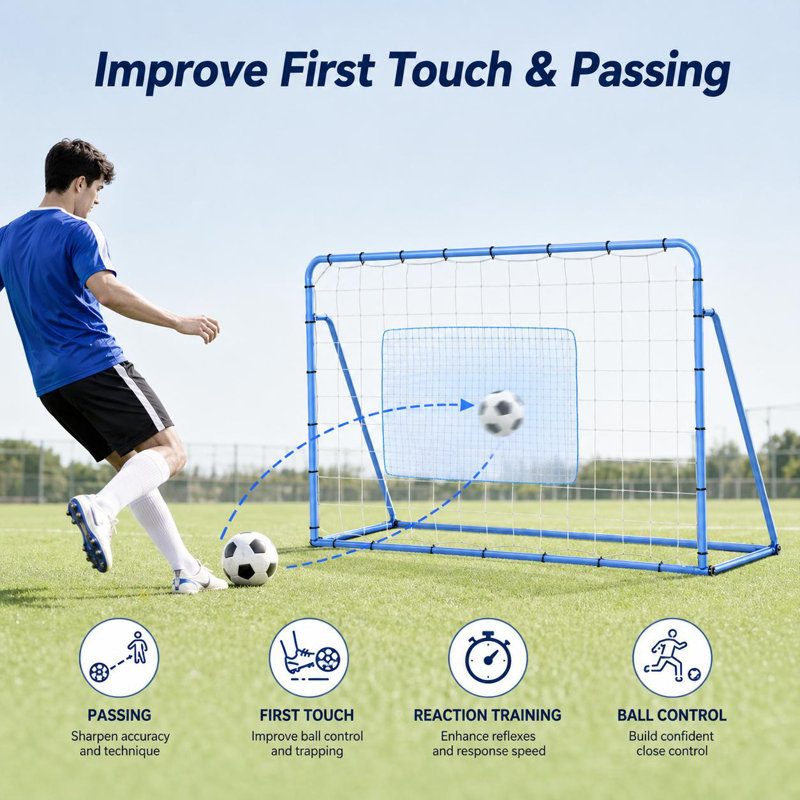 Filet réglable 4 pi x 6 pi multi-sports rebondisseur - Entraîneur de soccer, de baseball et de volleyball à 3 angles avec cadre en acier pour la cour et le terrain