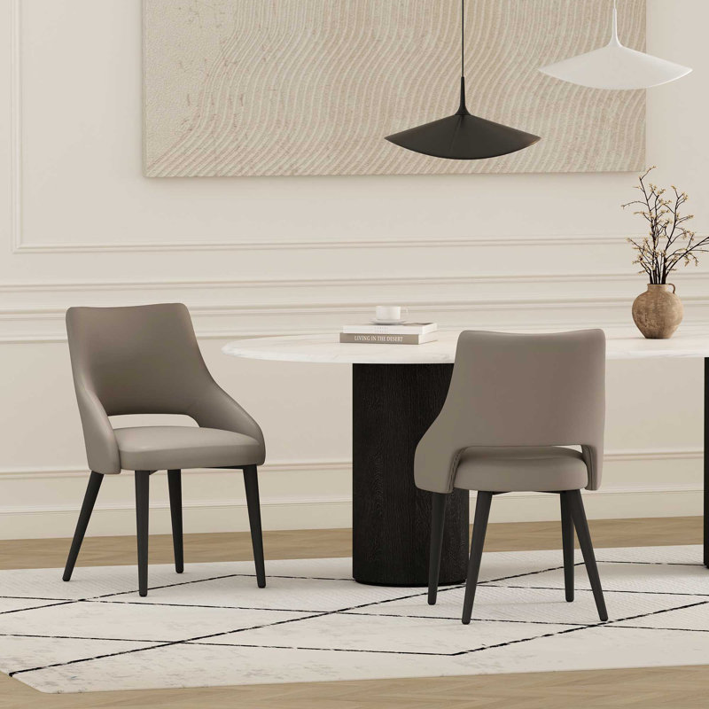 Hickson Leatherette Dining Chair with Metal Legs, Taupe, 1