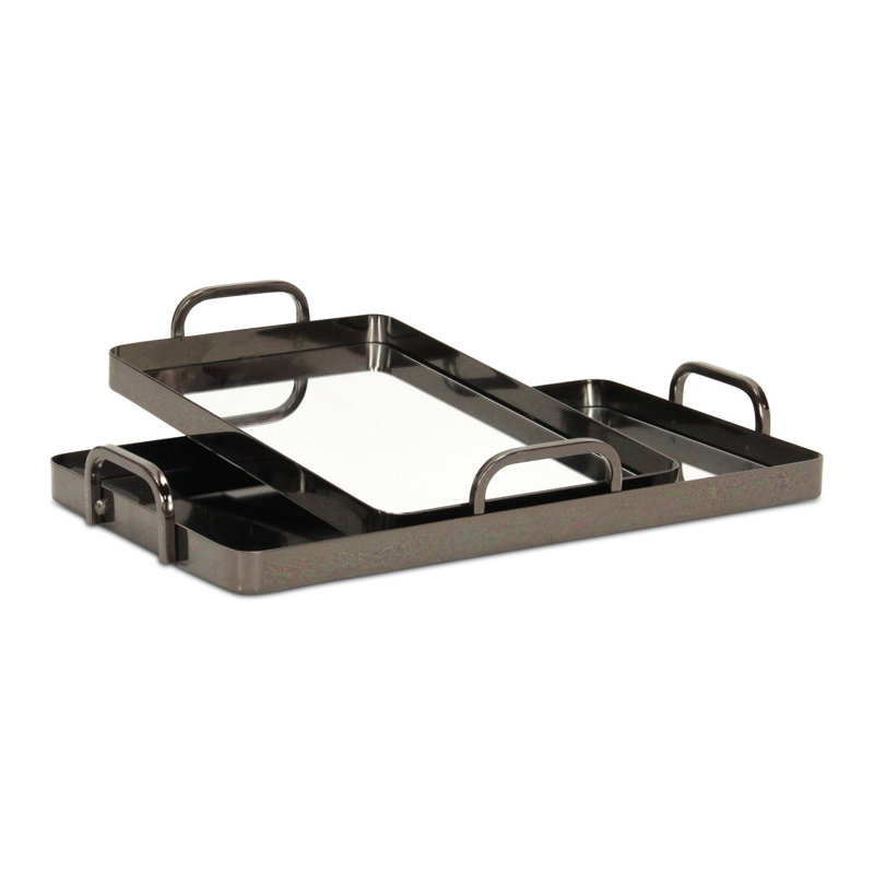 Ensemble de 2 plateaux à miroir en métal Nuvelle, Étain