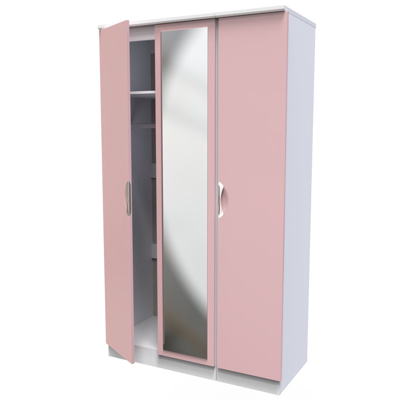 Bhodhini Triple Mirror Wardrobe, Pink/White