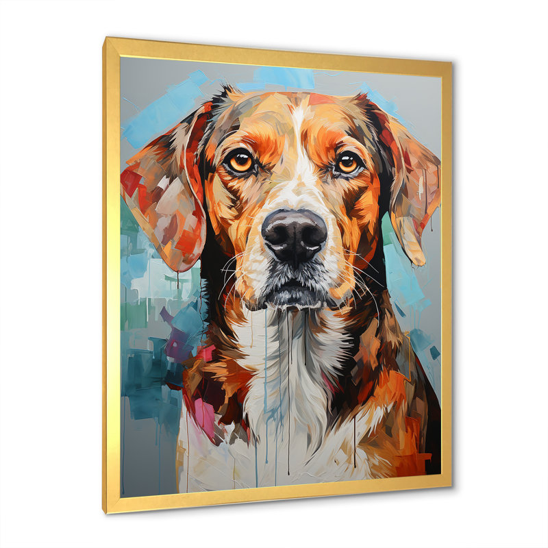 Beagle Bliss IV sur toile, H 32 po x l 16 po x P 1 po, Cadre doré simple