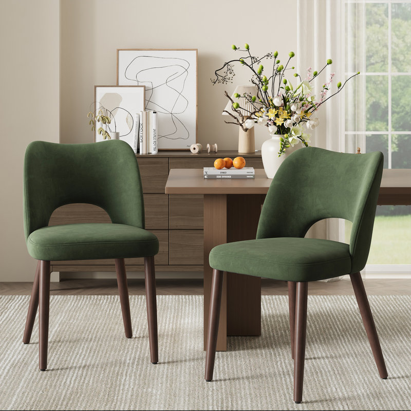 Chaise d'appoint rembourrée en velours avec pieds en bois Modern, Vert