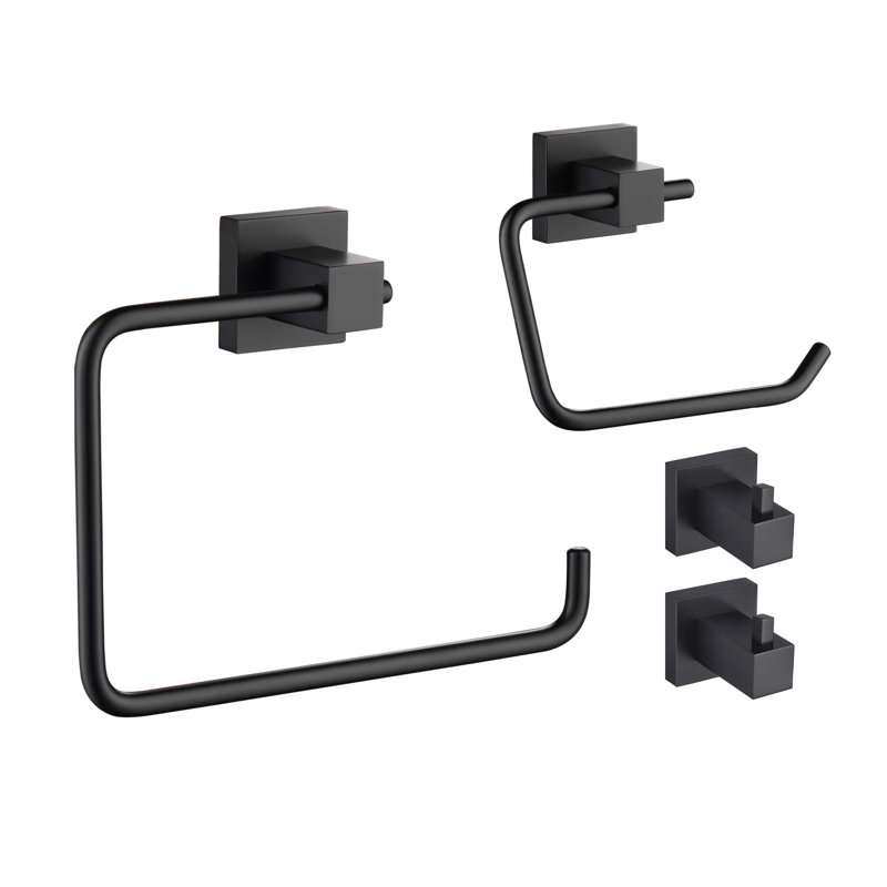 Cube 4 - Piece Bathroom Hardware Set, Matte Black