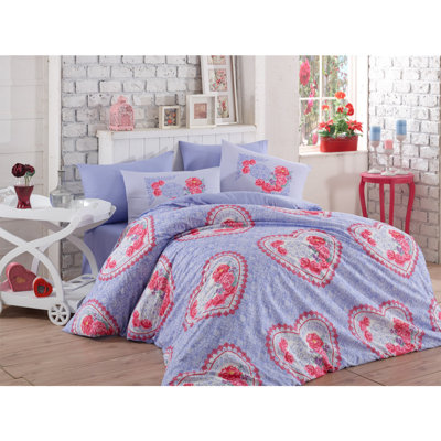 Ensemble de housse de couette 100% coton lilas / rouge Kali