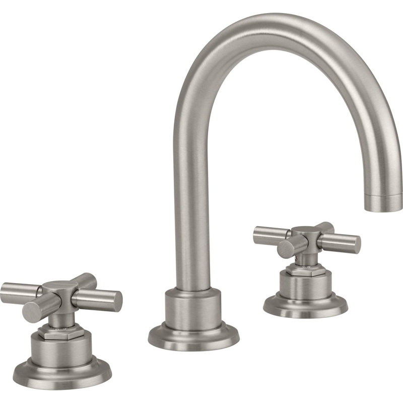 Descanso 8" Widespread Lavatory Faucet with Cross Handle and ZeroDrain, Satin Brass