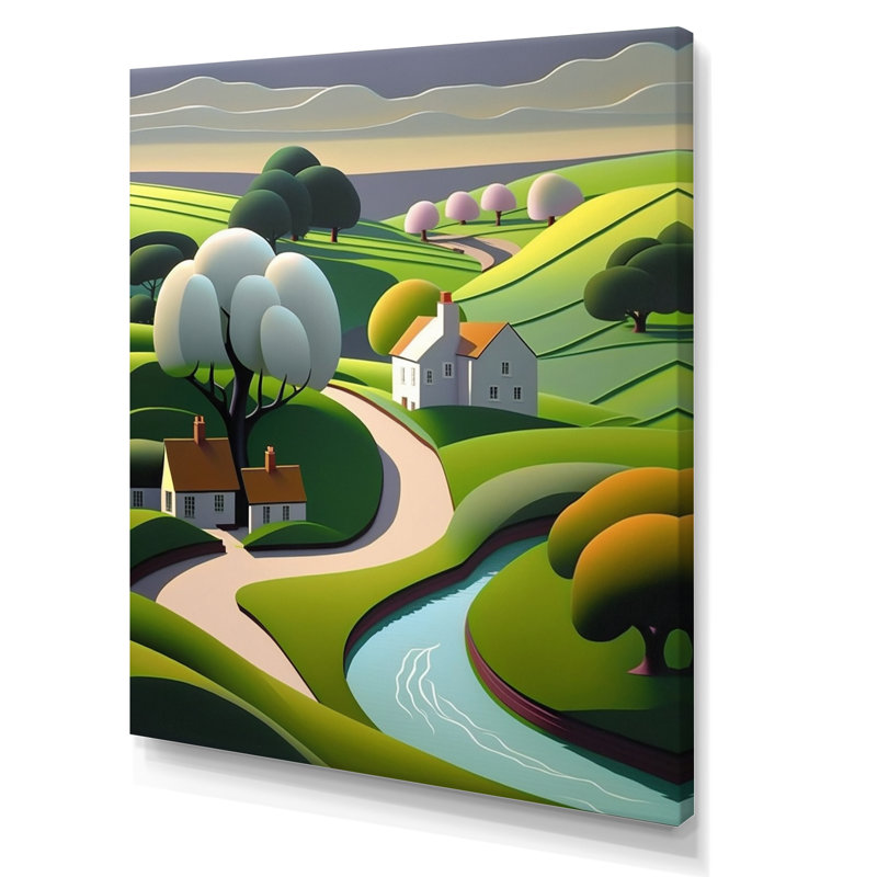 «Little Spring River In Abstract Green Mountains», art mural abstrait sur toile, H 20 po x l 12 po x P 1 po, Toile tendue