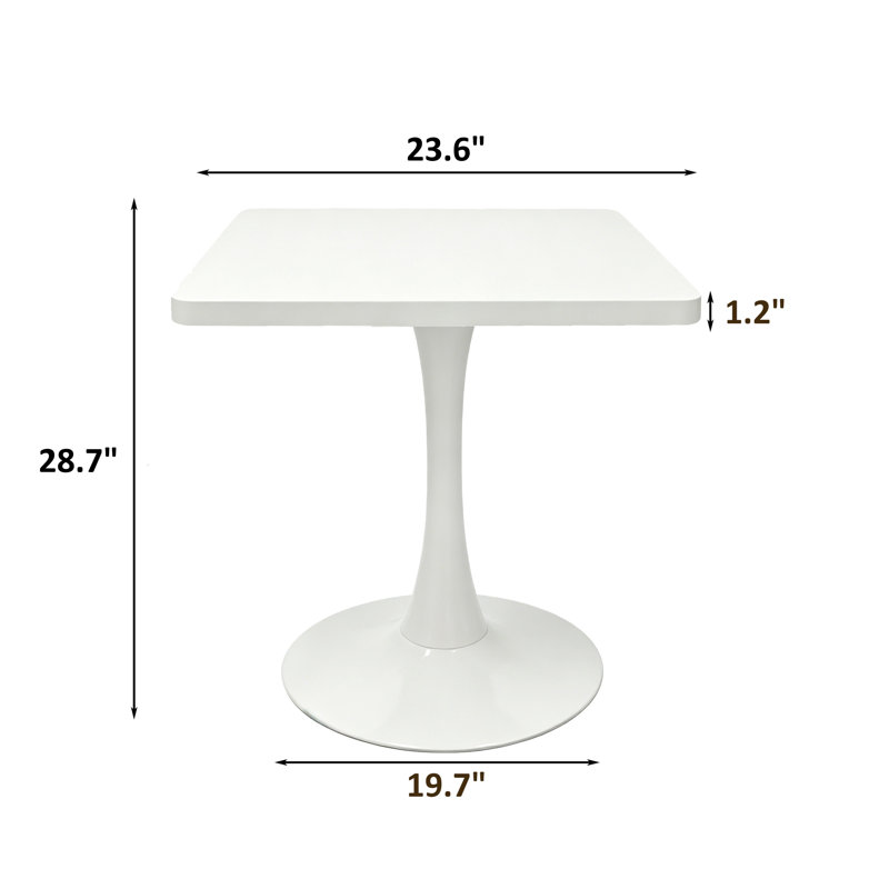 Table de salle à manger carrée blanche tulipe - Table bistro moderne de style milieu du siècle (60 cm) avec bord épais et pied central en métal, idéale pour la cuisine, le salon ou un café.