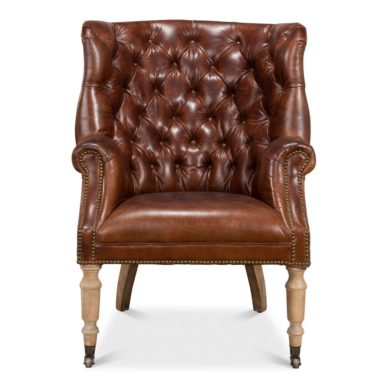 Morford Wingback Chair, Vintage Cigar Genuine Leather