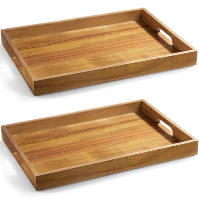 Acacia Wood Serving Tray With Handles - 17 Inch Large Ottoman Tray For Breakfast In Bed, Coffee Table, Dining, And Home Organization
