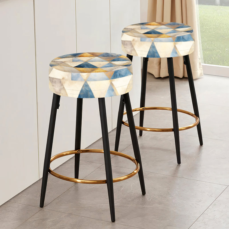 Ensemble de 2 tabourets de bar géométriques beige et bleu