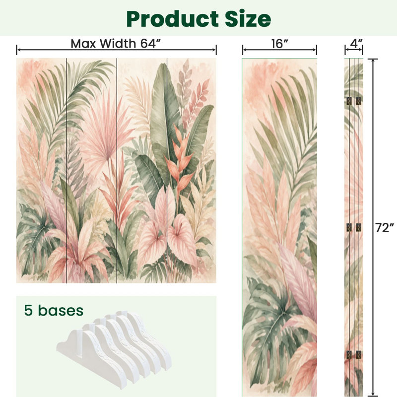 Paravent 4 panneaux à cloisons pliantes Royal Tropical, 4, H 71 po x l 64 po x P 1 po
