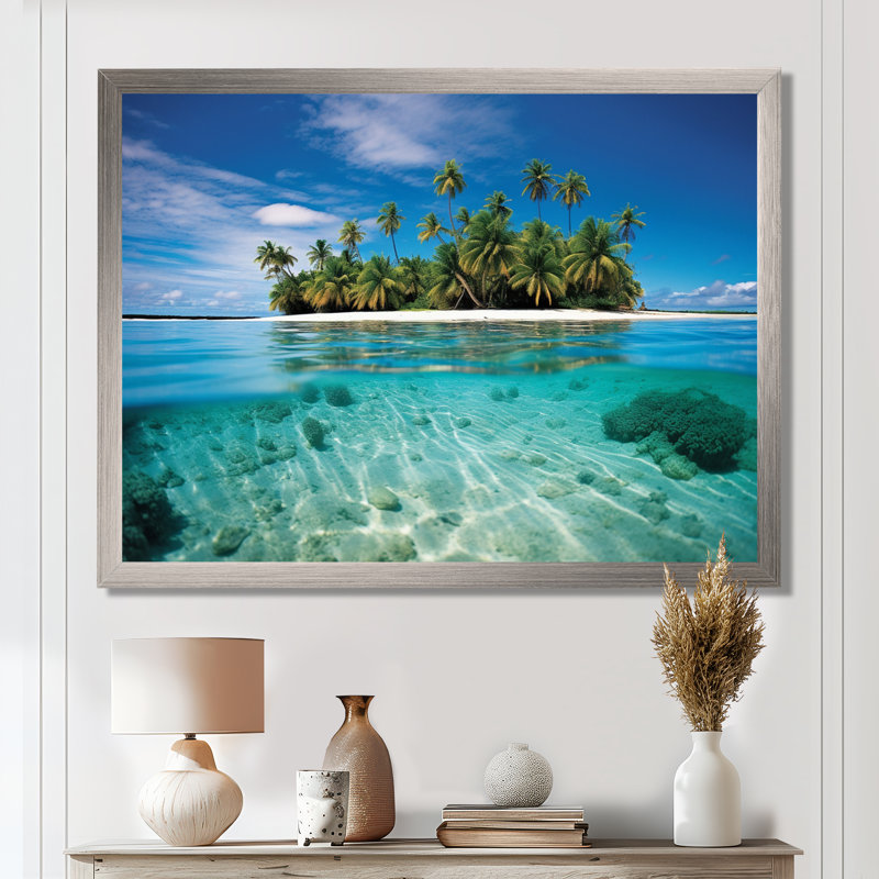 Photo de plage, évasion tropicale V - plage, art mural, H 30 po x l 40 po x P 1,5 po, Cadre flottant brun