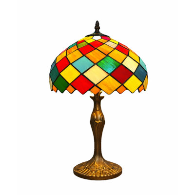 Tiffany Style Table Lamp, 49cm Height, Stained Glass Shade, Antique Bronze Base