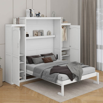 Murphy Bed With Two Wardrobe And Storage Shelf