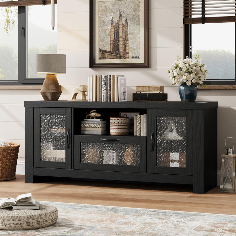 Buffet de 55,2 po avec armoire de rangement à porte en acrylique et armoire à café style campagne moderne avec tablettes réglables
