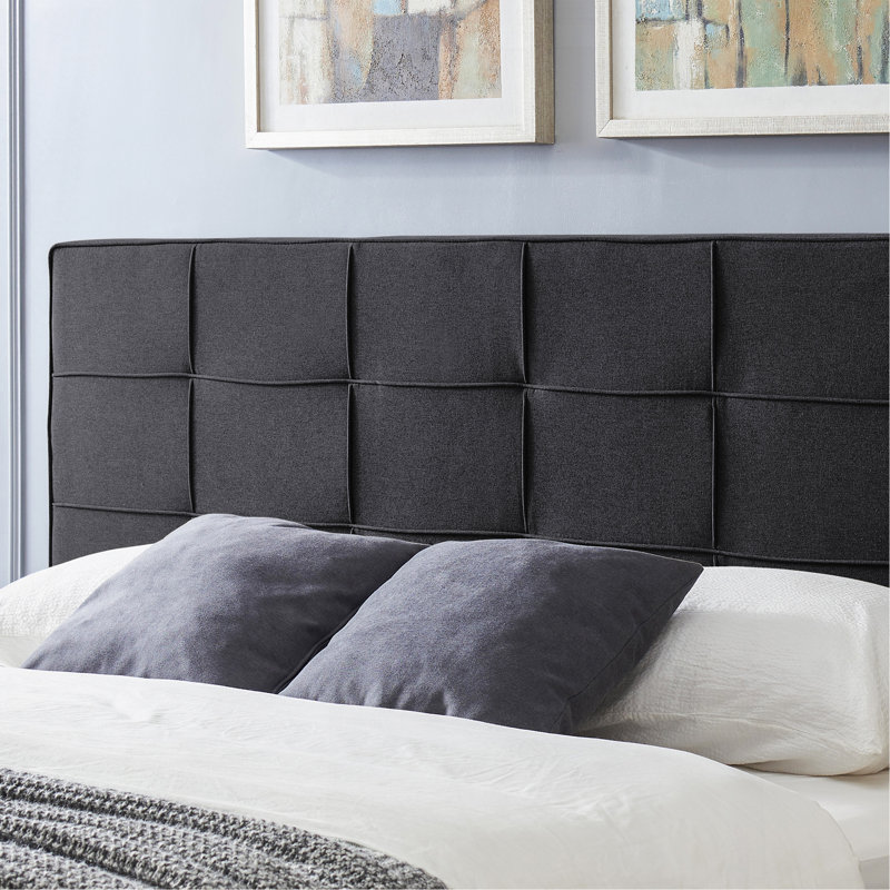 King Size Headboard, Linen Upholstered Headboards with Metal Leg, Square Stitched Design, Adjustable Height Cal King Headboard in Bedroom