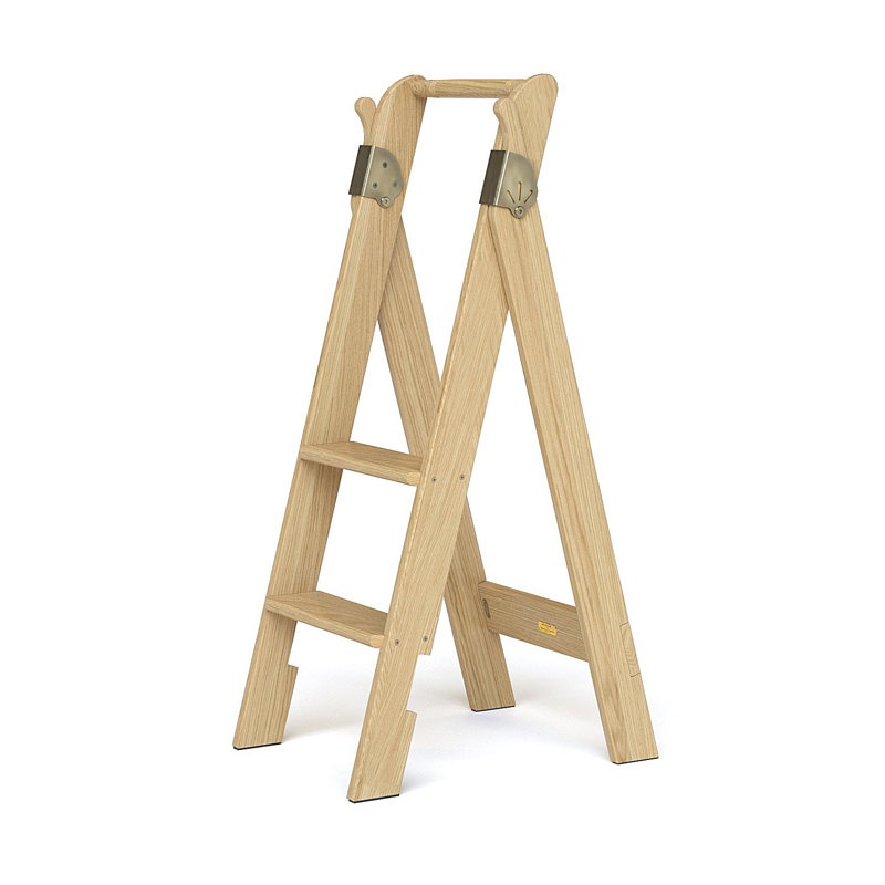 Escabeau en bois à 2 marches 43-1 / 2 "avec capacité de charge de 250 lb., Chêne blanc / laiton antique