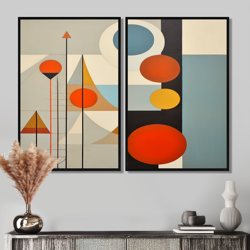 «Serendipity Abstract Mid-Century Geometrics I», art mural bleu, H 36 po x l 48 po, Impression encadrée flottante, Noir