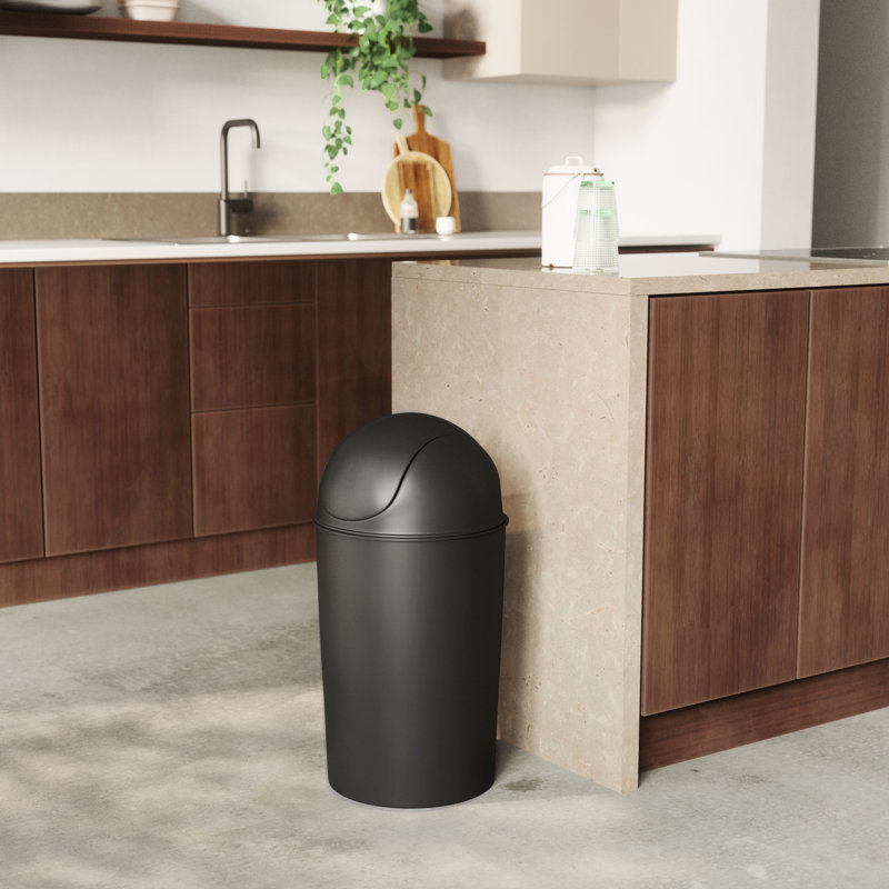 Plastic Swing Top Kitchen Trash Can - 10 Gallons, Black