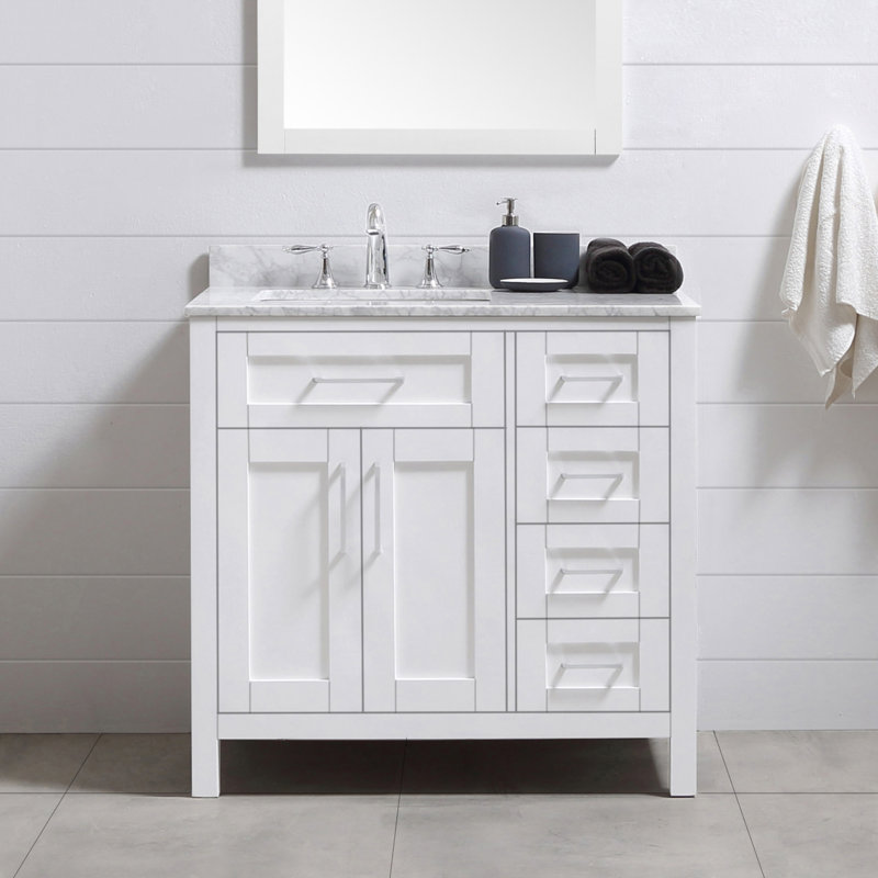 Tahoe 36" Pure White Freestanding Bathroom Vanity with Carrara Marble Top