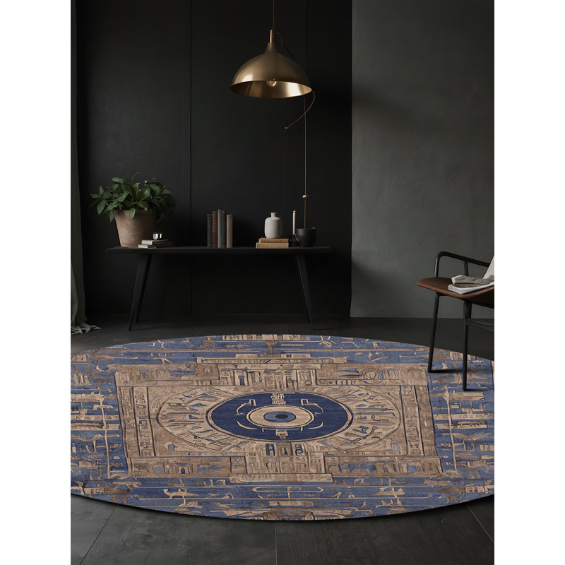 Machine Washable Gray Area Rug, Round 5'