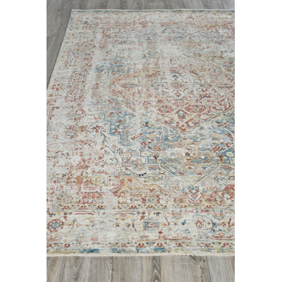 Antique Loom Rust/Light Blue Polyester powerloom Area Rug