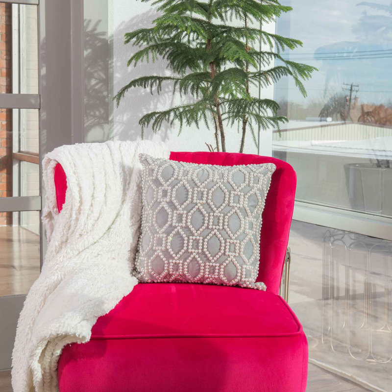 Coussin Sparkles Home Faux perles, strass et insertions de plumes incluses, Carré 16 po, Perle