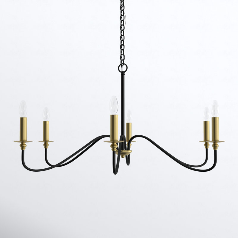 Ableton Iron 6-Light Chandelier, Black/Brass, 18" H x 30" W x 30" D