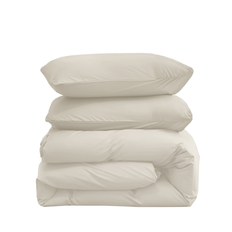 Microfiber Solid Colour Duvet Cover Set, Kingsize Duvet Cover + 2 Pillowcases, Cream