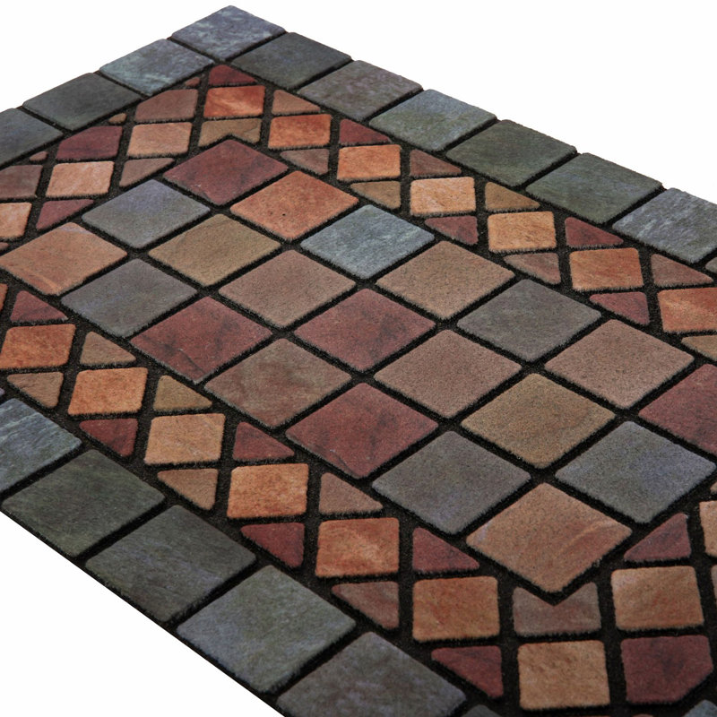Recycled Rubber Elegant Tile Doormat, Blue