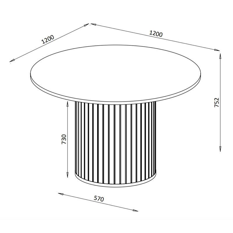 Zante round table 120 cm grooves, Black