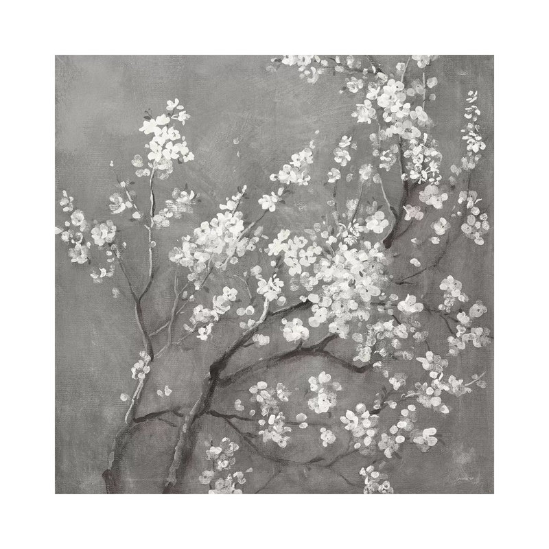 White Cherry Blossoms I On Grey Crop by Danhui Nai - Wrapped Canvas Painting, 30.48cm H x 30.48cm W x 1.91cm D
