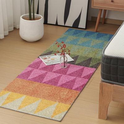  Machine Washable Modern Geometric Hallway Runner Rug 3'x 8', Low-Pile Non-Slip Indoor Area Rugs for Entryway, Bedside, Kitchen and Laundry Room, Colorful Long Carpet