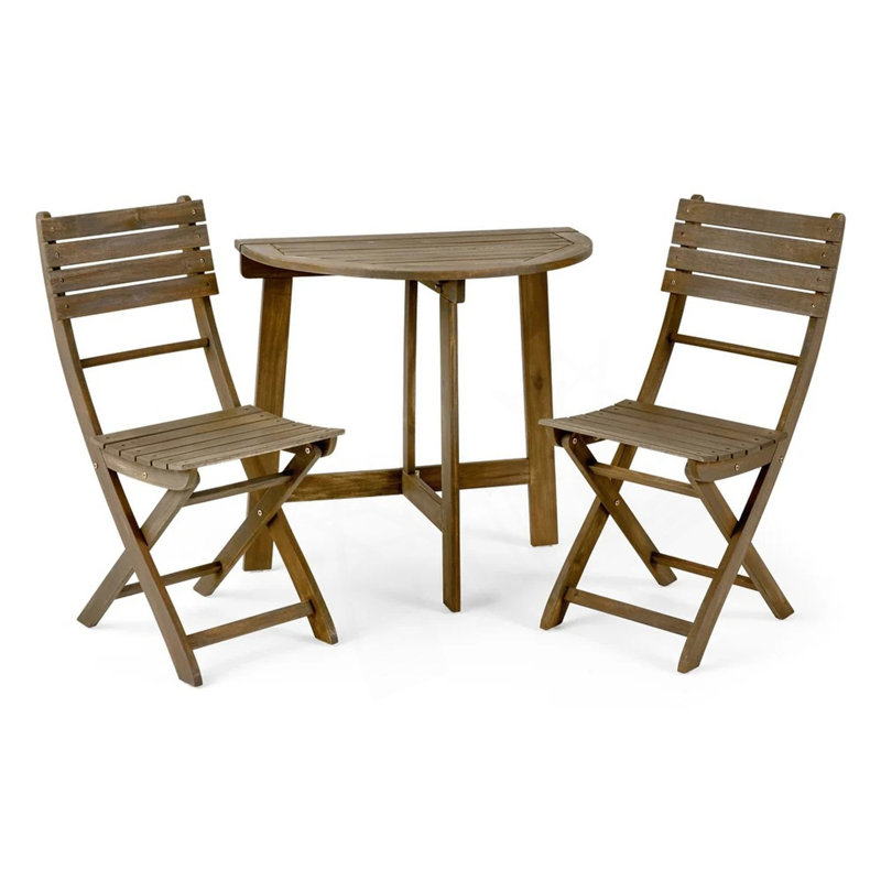 Outdoor 3-Piece Half-Round Folding Acacia Wood Bistro Set With Weather Resistance And Space-Saving Design.