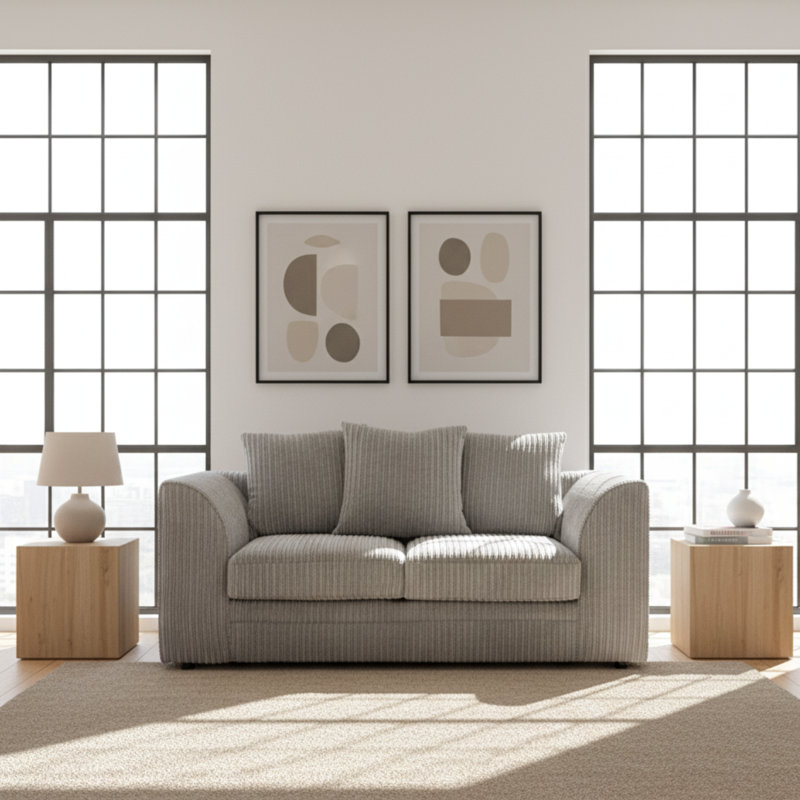 2 Seater Corduroy Sofa, Silver