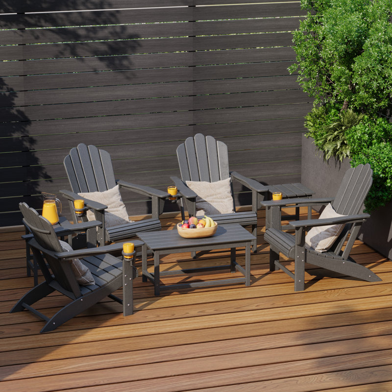 Ensemble de conversation d'extérieur en poly 7 pièces Adirondack, Gris