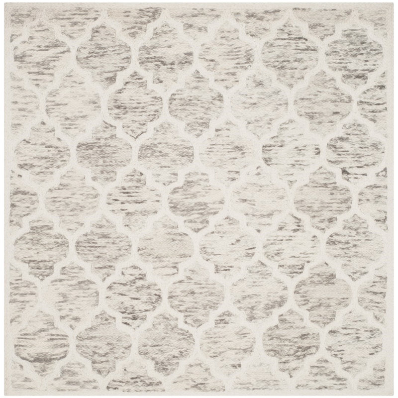 Bertok Hand Loomed Wool Geometric Rug, Square 6'