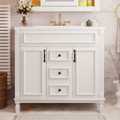 36'' Bathroom Vanity With Top Sink, Modern Bathroom Storage Cabinet With 2 Soft Closing Doors And 2 Drawers, Single Sink Bathroom Vanity