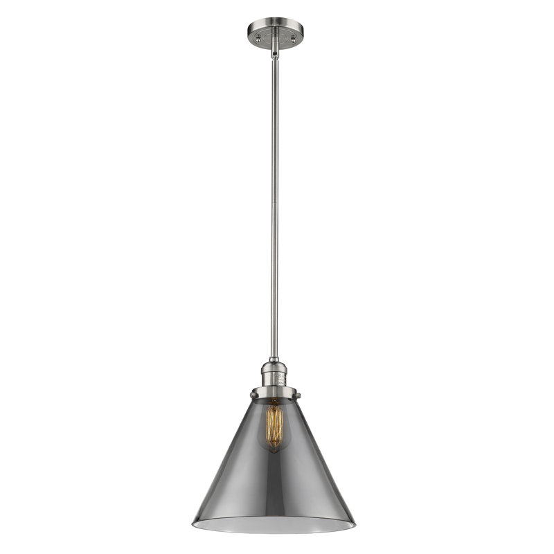 Luminaire suspendu conique à 1 lumière Anner, Fumée plaquée, Nickel poli