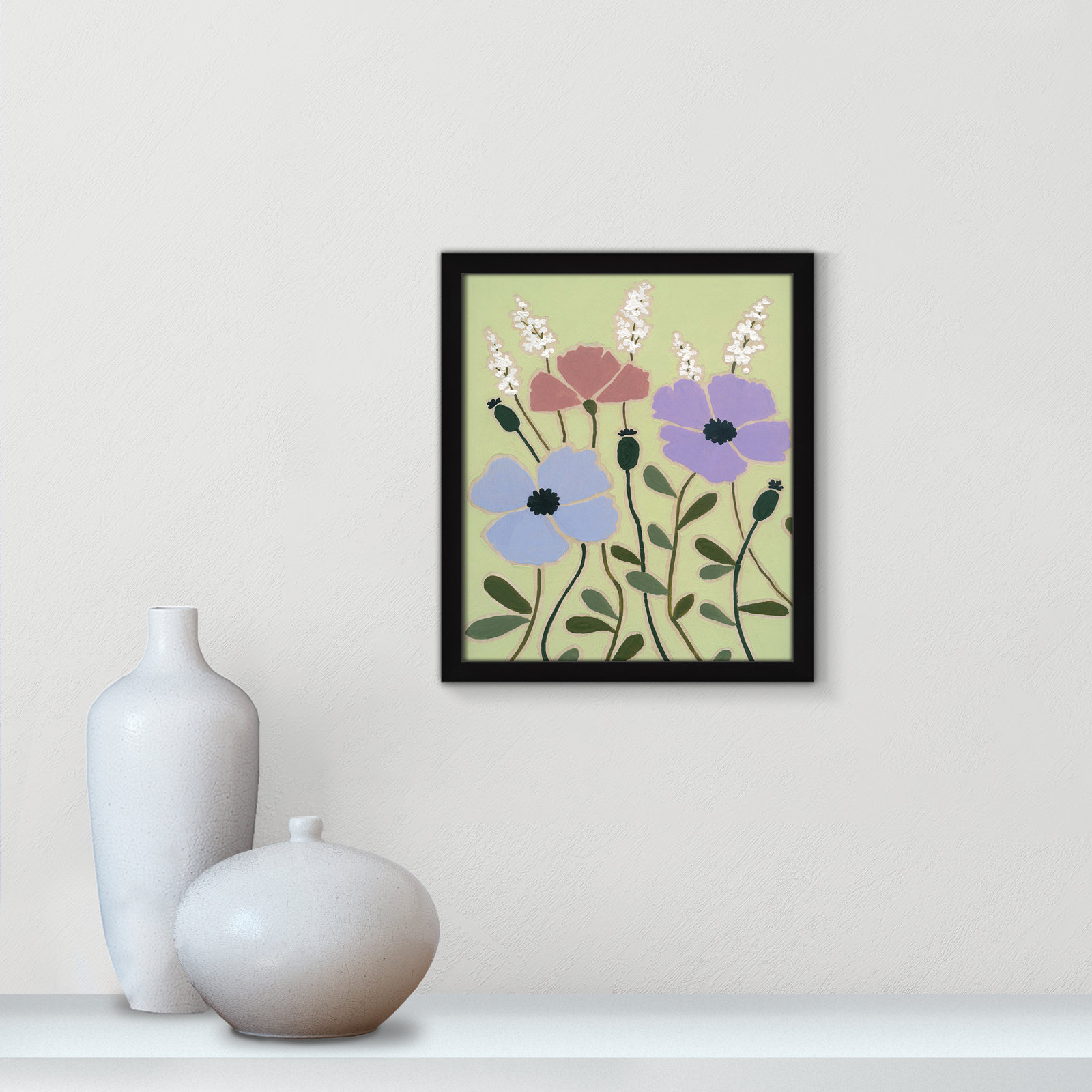 Maura "Woodblock Floral III" Print, Satin Black Framed, 15" H x 13" W x 1.25" D
