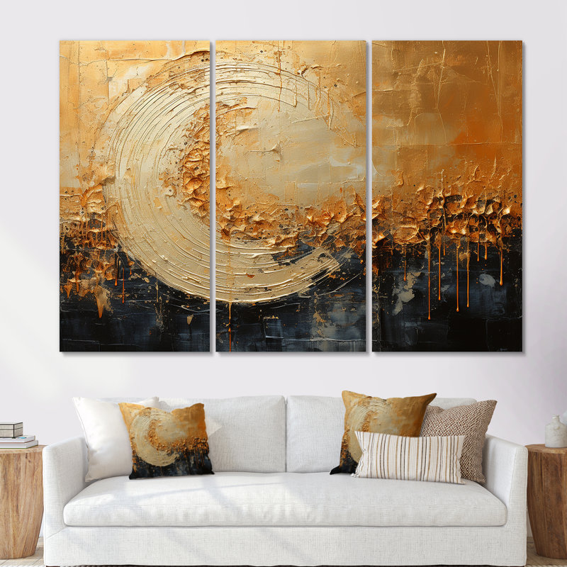Lune dorée scintillante Magic I - ensemble d'art mural lune, Toile tendue, H 32 po x l 48 po x P 1 po