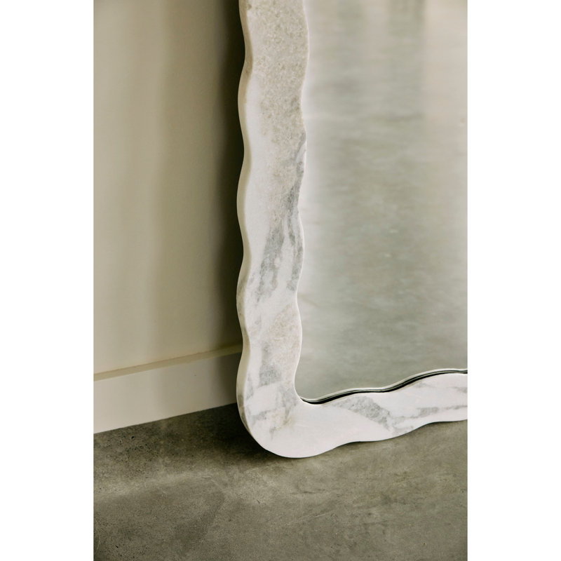 Miray 35 in. x 75 in. Natural Stone Marble Scallop Framed Mirror