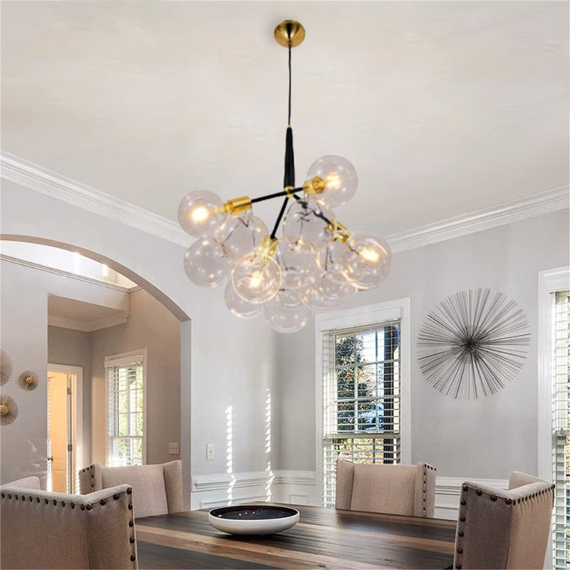 4-head 12-ball glass chandelier, living room and dining room main light, adjustable hanging rod, including e26 light source
